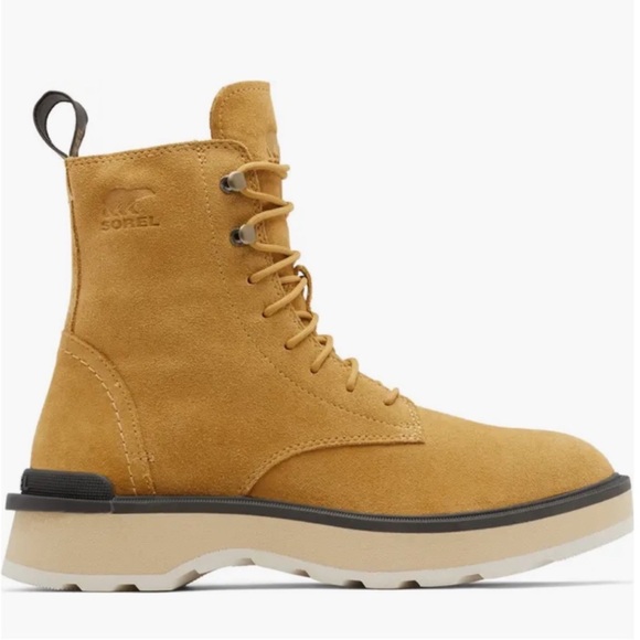Sorel Hi-line platform Suede Boots in scorch tawny buff in yellow